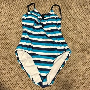 Nautica Blue/white stripped one piece cheeky bathing suit. Size L